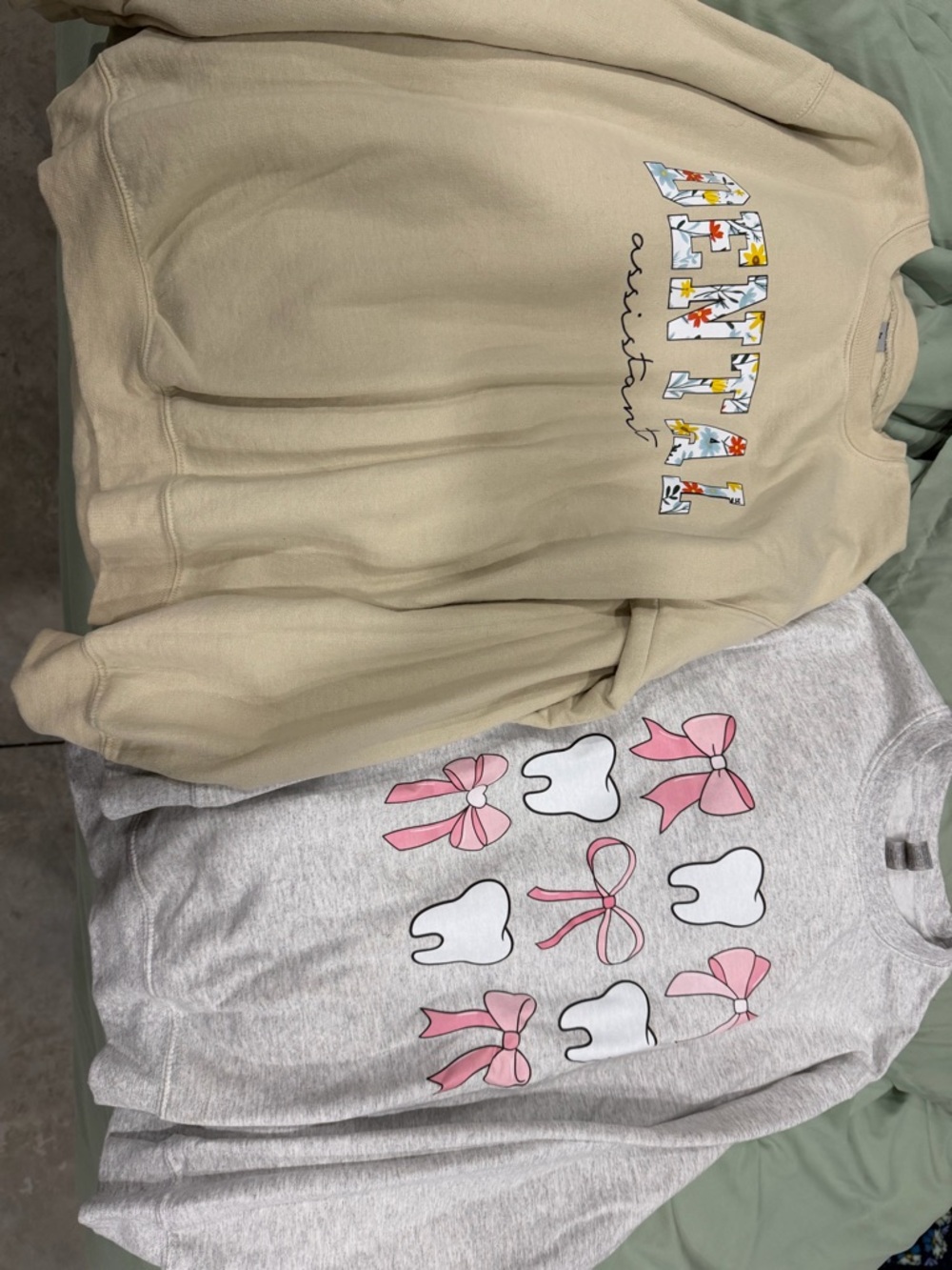 Gildan tan and grey dental assistant sweatshirts